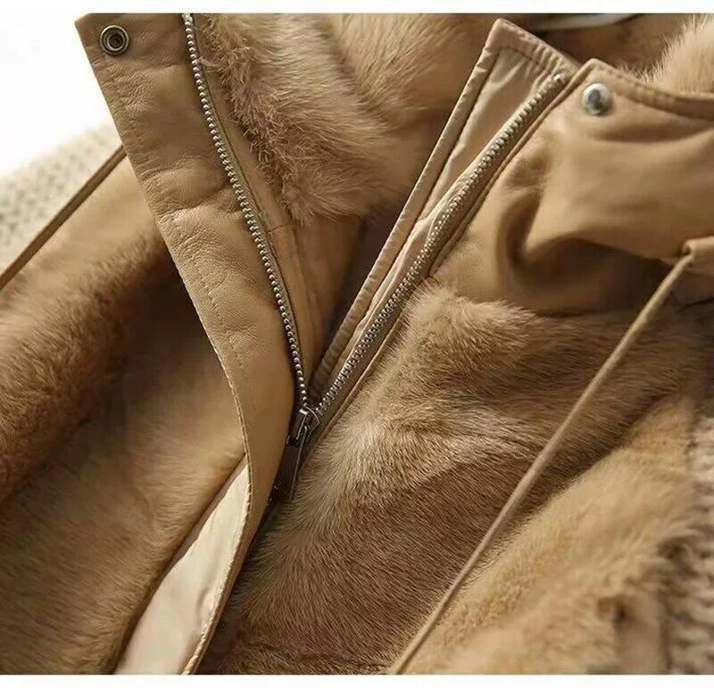 Parker-Chaqueta de plumón holgada con capucha para mujer, abrigo cálido de retazos de punto, chaqueta acolchada de algodón, prendas de vestir exteriores, invierno, 2024