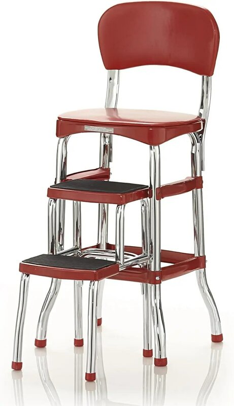 Retro Counter Chair/Step Stool, Sliding, Red