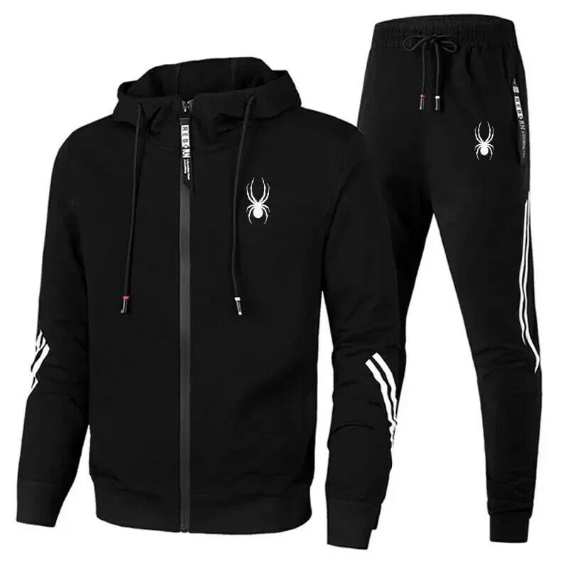 Spring and autumn men's clothing casual running sports fitness jogging clothing zipper jacket + sweatpants fashion two-piece set
