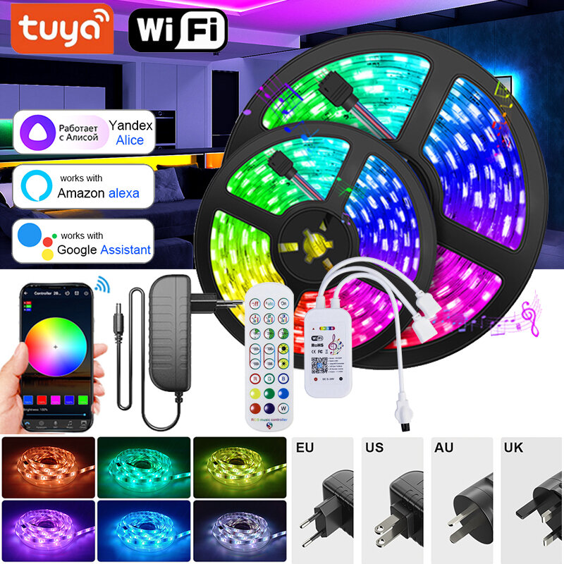 RGB LED-Streifen Licht 5050 Musik Sync LED-Band Licht Bluetooth WiFi Alexa RGB LED-Leuchten für die Raum dekoration LED dimmbare Streifen
