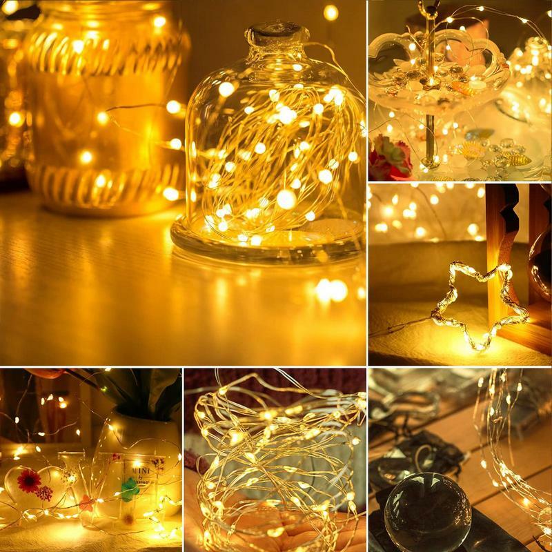 Lampu tali kawat tembaga LED, cahaya peri 1/2/3/5/10M untuk dekorasi Natal, Festival pernikahan, pesta luar ruangan