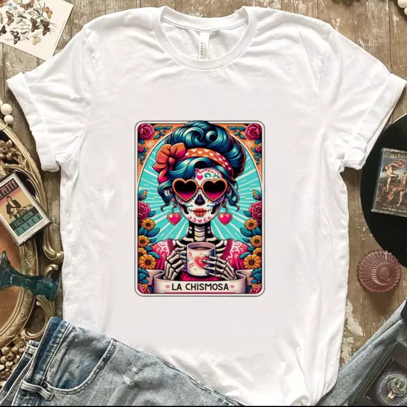 Женская футболка с коротким рукавом La Chismosa, летняя женская футболка с принтом, модная базовая футболка с мультяшным принтом и милым принтом
