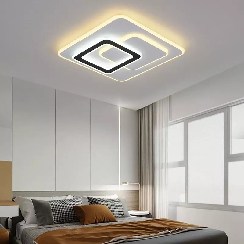 Современная искусственная потолочная лампа 48/98/128 Вт, квадратная зеркальная панель, потолочная лампа для спальни, гостиной, кухни, внутреннее освещение, светильник