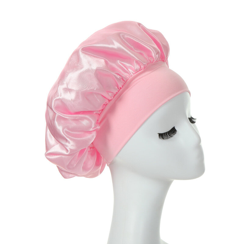 Frauen Schlafen Kappen Bad Satin Einfarbig Stretch Bonnets Haar Hut für Den Täglichen Gebrauch und Schönheit