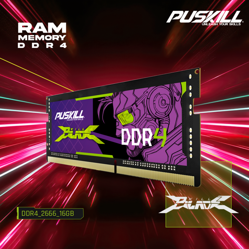 Memória Ram Notebook PUSKILL Killblade DDR4 4GB 8GB 16GB 2133MHz 2400MHz 2666MHz 3200MHz 1.2V Laptop SODIMM