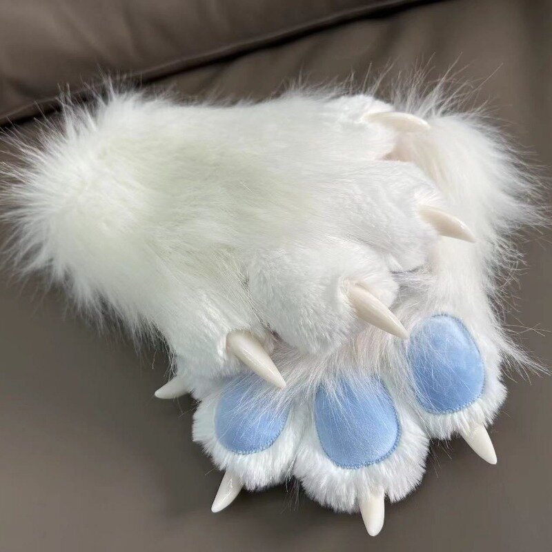 Fursuit Kigurumi-patas de gato peludas de dibujos animados, disfraz de Kig, uñas, garras de Tigre, mitones de dedo completo, cuento, cuenta 2 piezas