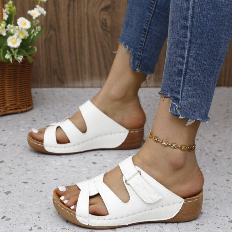 Ladies Shoes 2024 Hot Sale Basic Women's Slippers Fashion Peep Toe Casual Slippers Women Summer Round Toe Wedge Slippers Zapatos