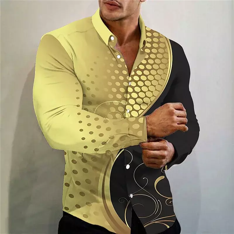 Kemeja lengan panjang pria, baju pesta luar ruangan kasual berkancing Lapel baru modis bahan lembut nyaman, ungu, emas, hitam, 2023 ukuran Plus