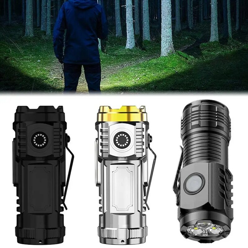 Torcia a LED torcia Super luminosa ricaricabile portatile a lungo raggio a tre occhi LED luminosa per l'escursionismo in campeggio 2024 E9Q7