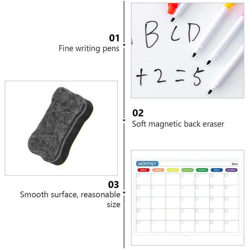 Magnetic Calendar Daily Weekly Monthly Planner Dry Erase Board Refrigerator Message Board with 6 Markers 1 Eraser 40x30cm