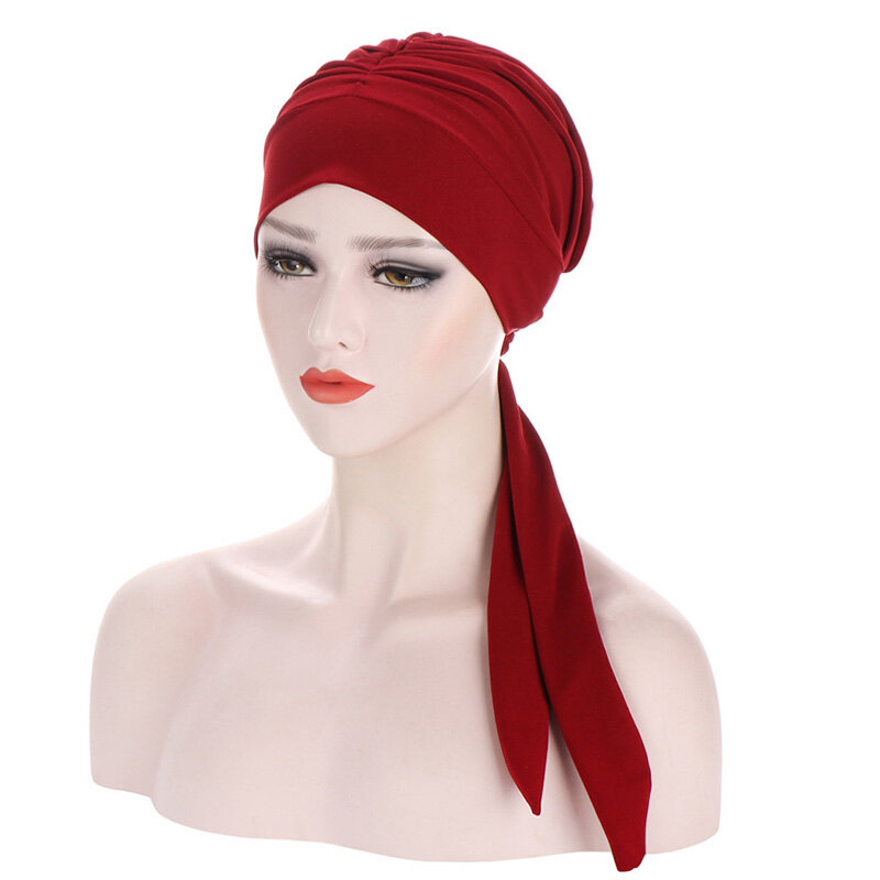 1PC copricapo musulmano turbante cappello testa avvolgere berretto donna chemio berretto Pre-legato sciarpa cappello bandane tinta unita