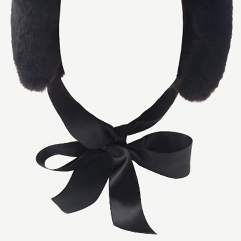 สไตล์ญี่ปุ่นใหม่ผู้หญิงฤดูหนาว Thicken Fuzzy Plush Earmuffs แถบคาดศีรษะน่ารักสำหรับแมวหู LACE-Up Bowknot Earflap Hairband