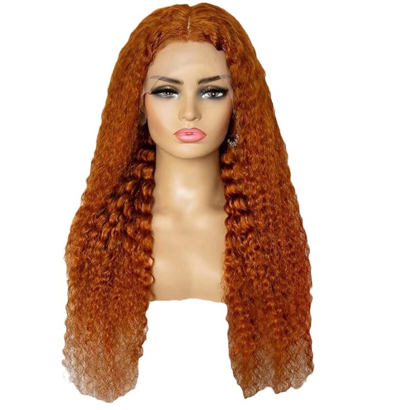 Orange Lace Wig Women's Front Lace Long Latam Roll Hair African Small Curly Wig Set with Lace Headpiece Human Hair