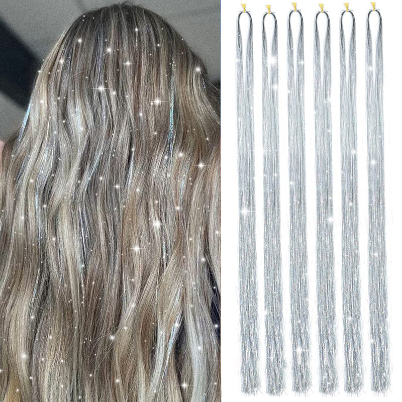 Air Tinsel Kit With Tools Glitter Hair Extensions Sparkling Shiny Hair Tinsel Kit Heat Resistant for Women Girls Daily Party Use