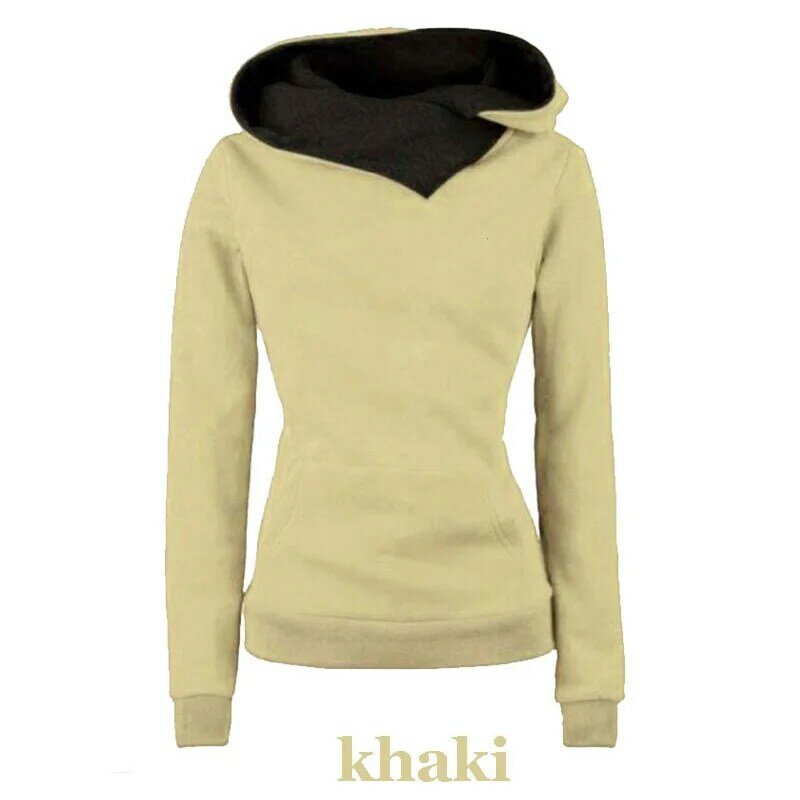 Sweatshirt bertudung lengan panjang wanita, hoodie warna ganda kasual, sweater hoodie lengan panjang pas ramping