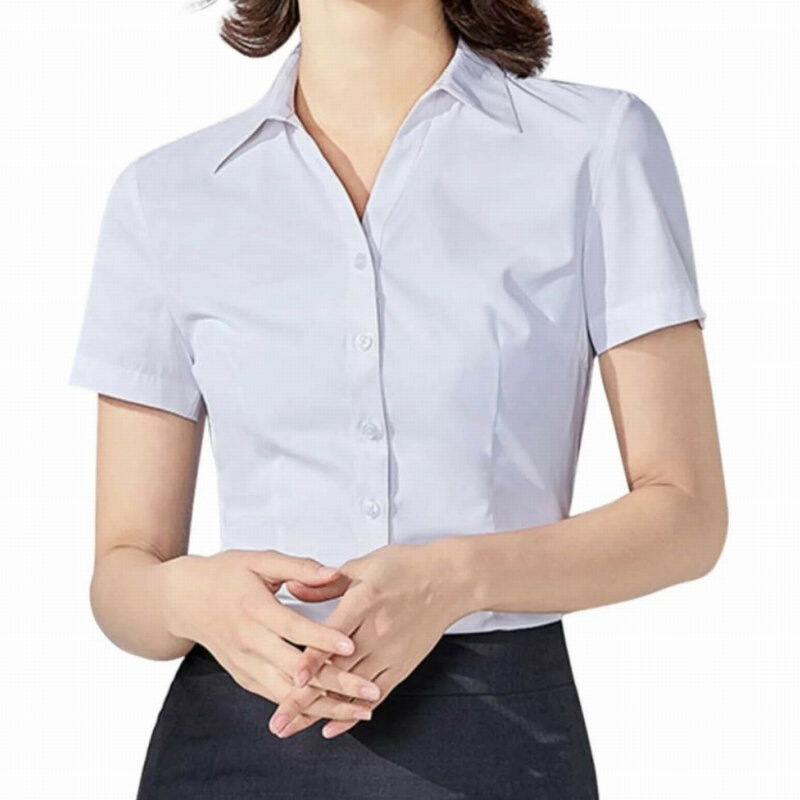 Женская Офисная приталенная рубашка с отложным воротником, Элегантная блузка с длинным рукавом и пуговицами, летние классические топы, Деловая блузка для мероприятий, 2024