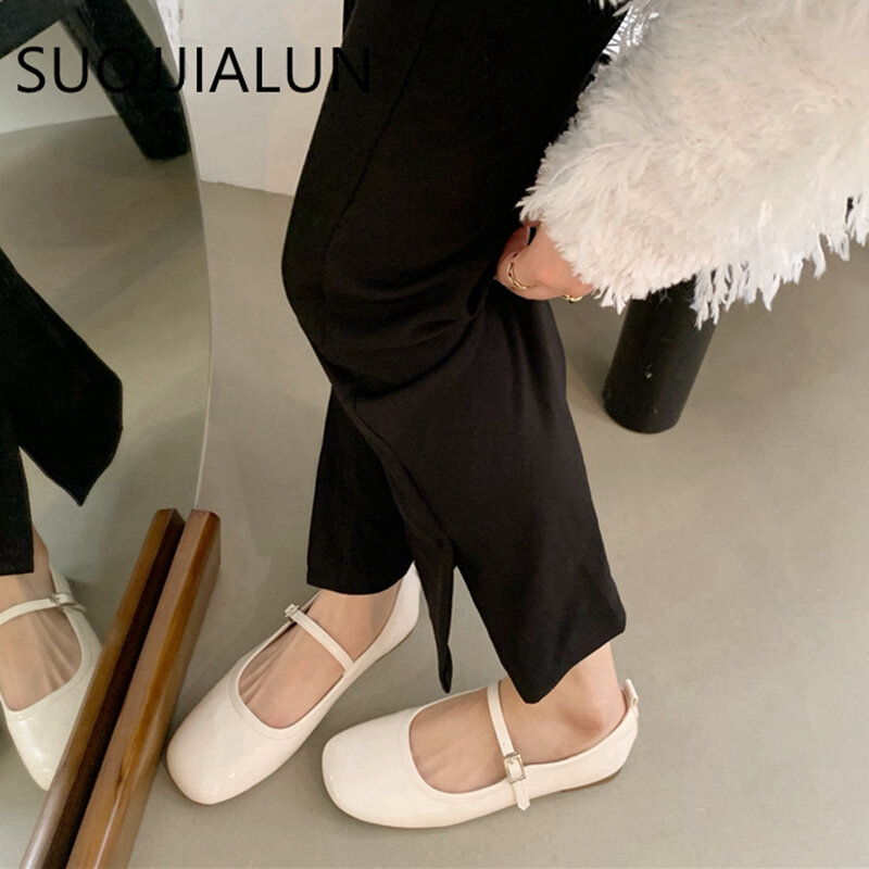 Suojialun-mary jane sapatos para mulheres, macio, casual, vestido ao ar livre, sapatilhas de balé, dedo do pé redondo, raso, slip on, verão, novo, 2023