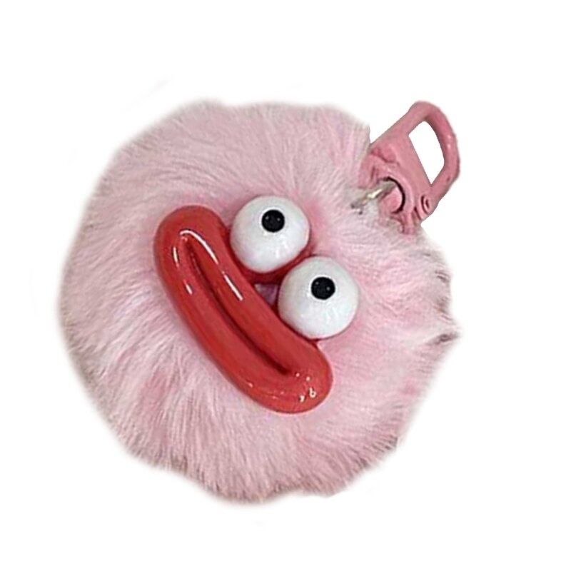 652F Eye Catching Keychain Colorful Sausage Mouth Pendant Keyring Furry Ball Key Chain Portable Keyrings Accessory for Women
