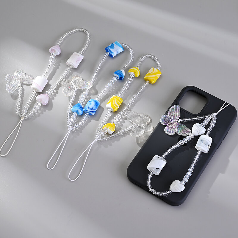 Jolis bijoux de téléphone portable transparents pour femmes et filles, pendentif papillon en acrylique, forme de cœur, confronrette de téléphone portable