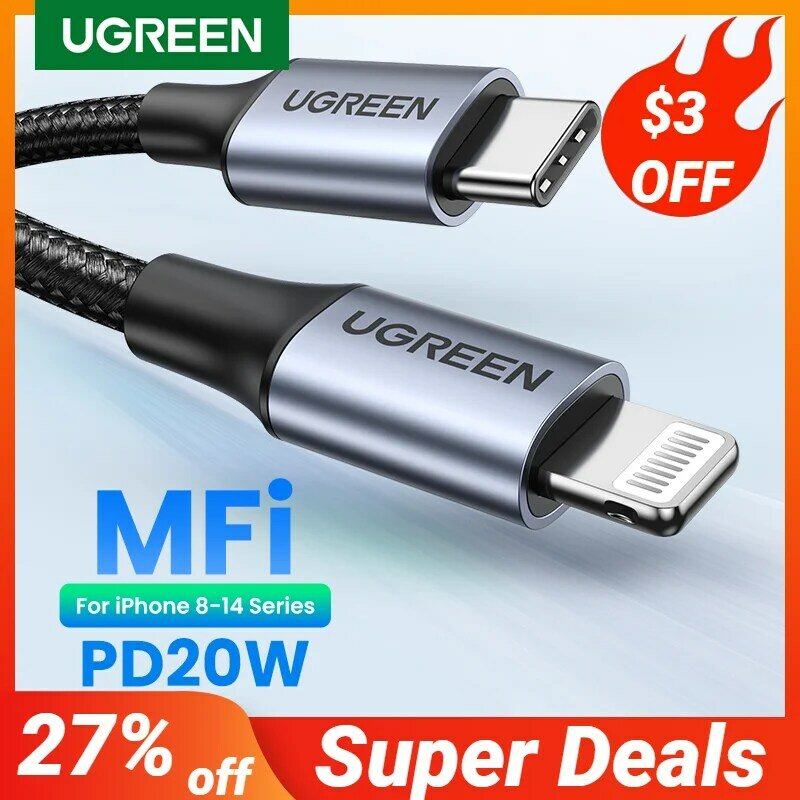 UGREEN-MFi 20W PD USB C to 라이트닝 케이블 아이폰 14 13 12 프로 맥스 아이패드용, 고속 충전 c타입 케이블
