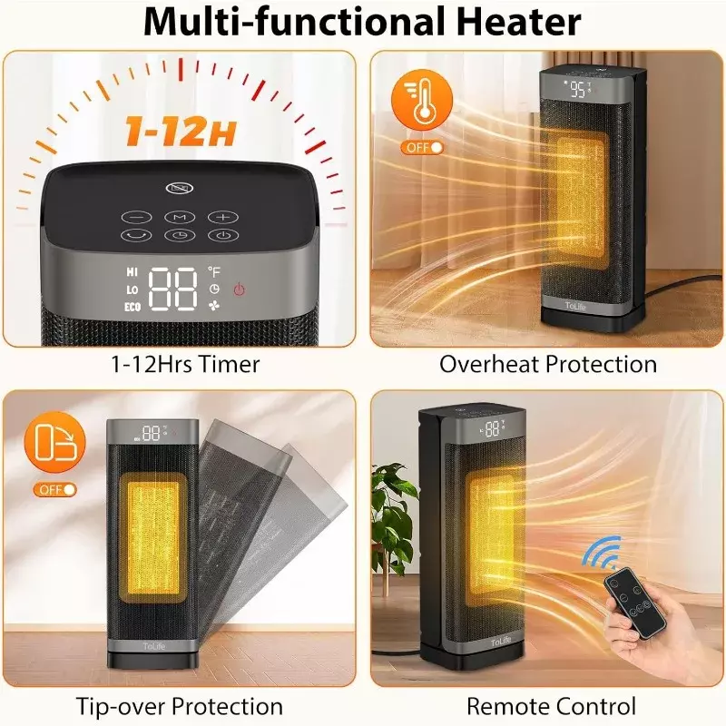 HAOYUNMA Space Heater for Indoor,4 Modes,12h Timer,Safety Protection, Portable Electric Heaters for Home, Bedroom