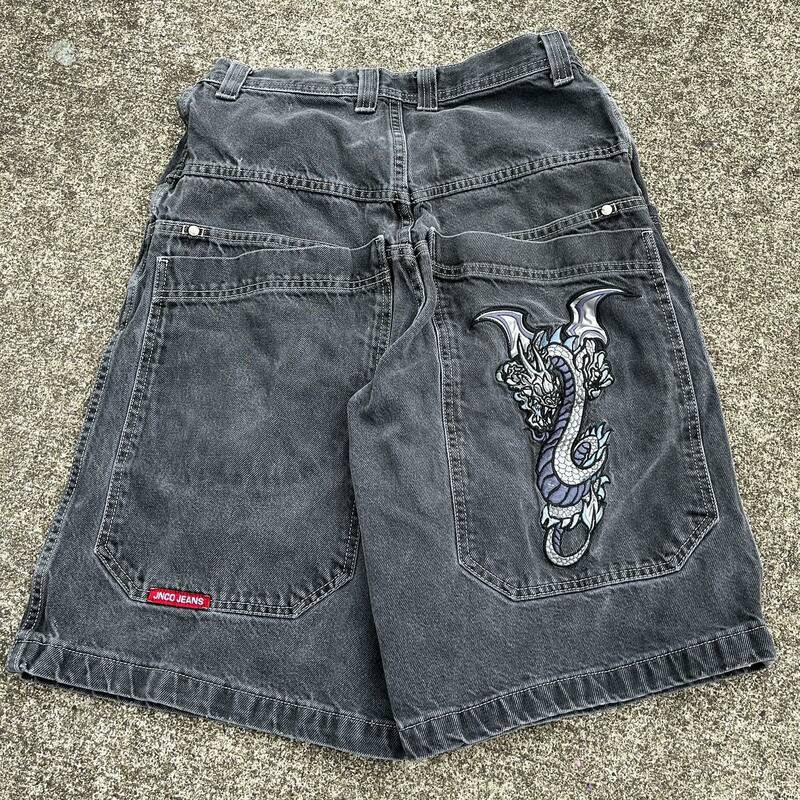 Джинсовые шорты JNCO в стиле хип-хоп для мужчин и женщин, повседневные мешковатые шорты с карманами в стиле Харадзюку, летние готические баскетбольные шорты, Y2K