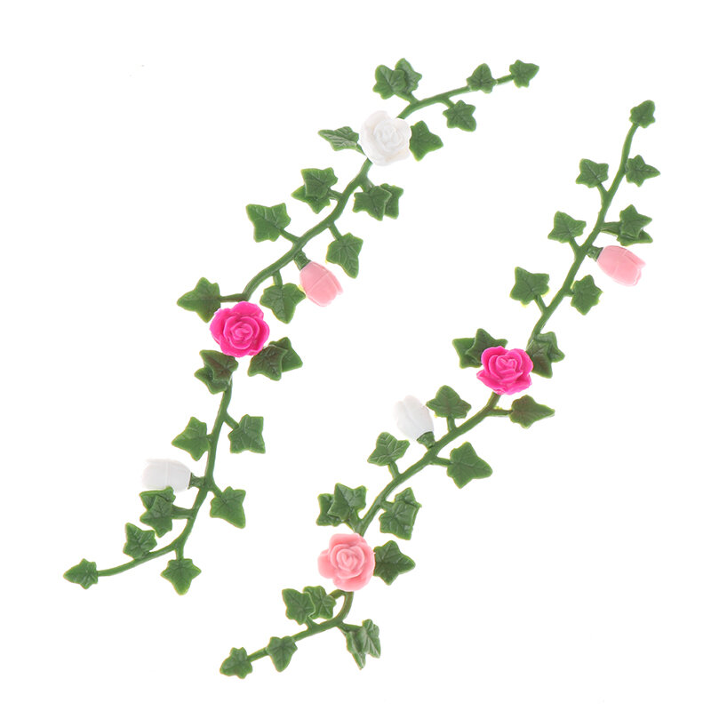 2Pcs 1:12 Dollhouse Miniature Rose Flower Vine Climbing Rose Wattle Home Decor