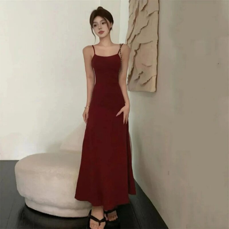 High Waisted Camisole Dress for Women in Summer with A Shoulder Lining A Knee Length Skirt