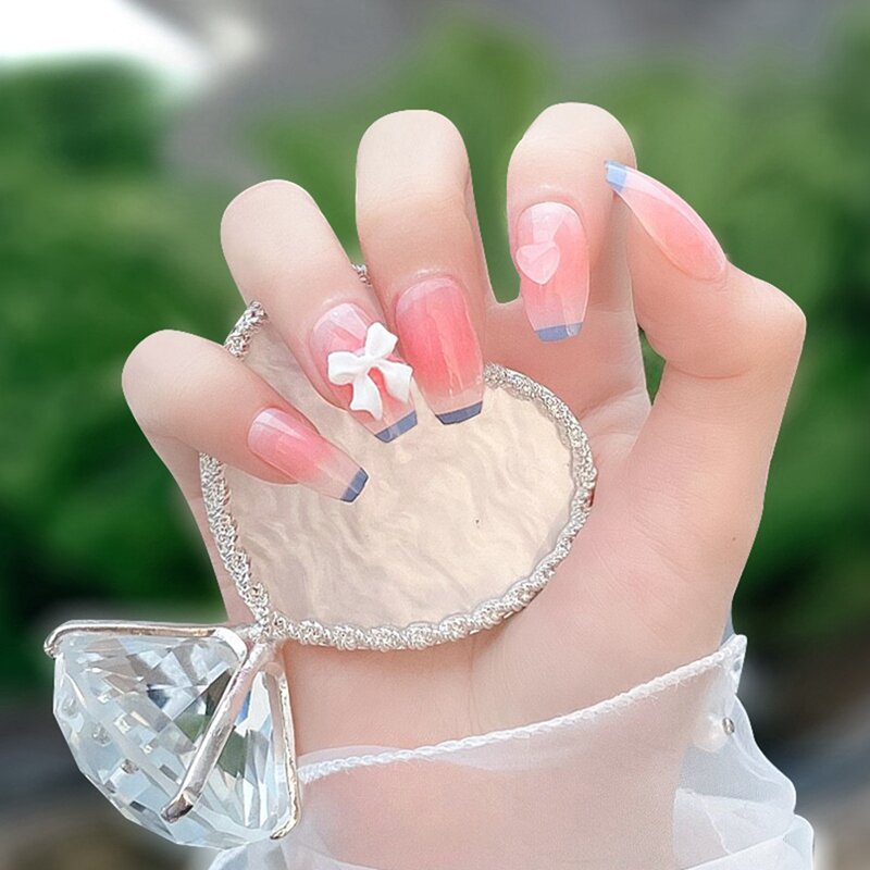 Faux-ongles portables, accessoire de nail art, couleur proxy, amour, bord bleu, blush