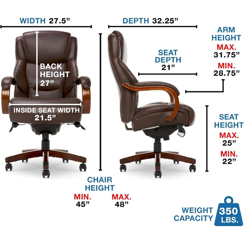 Delano-Cadeira alta do escritório executivo, apoio lombar ergonômico, couro ligado, grande e alto