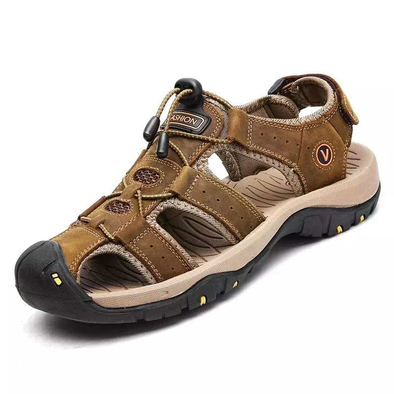 Sandalias clásicas de cuero genuino para hombre, zapatos transpirables de lujo, sandalias romanas suaves para exteriores, Verano