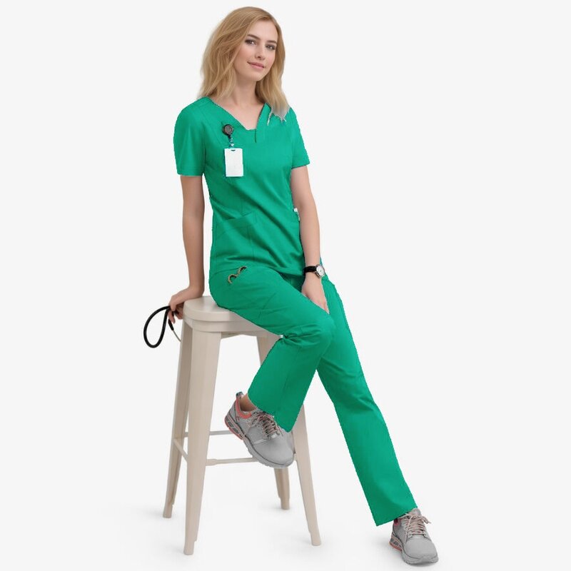 Conjunto de uniforme médico de enfermería, ropa cómoda de manga corta con cuello en V para enfermera, Hospital