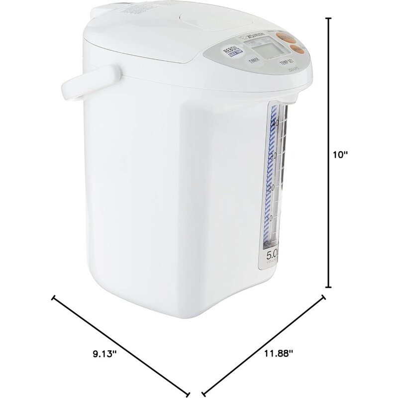 Micom 물 보일러 및 워머. 붙지 않는 내부 세척 용이, 가정용 흰색, 4 가지 온도 설정, 169 oz/5.0 L