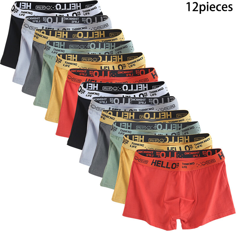 12 pieces Mens Underwear Men Cotton Underpants Male Pure Men Panties Shorts Breathable Boxer Shorts Comfortable soft Plus size
