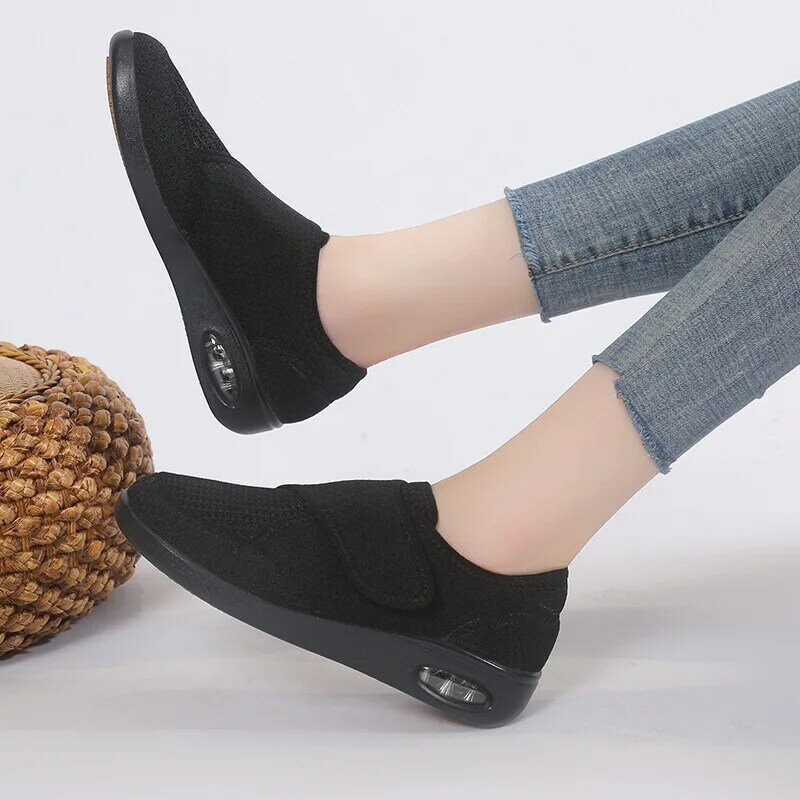 Chaussures de marche confortables pour femmes diabétiques, chaussures de santé, crochet et boucle, plus larges, très douces, nouveau design