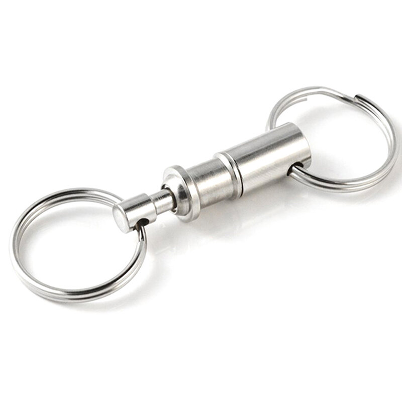 Anéis-chave de aço destacável, Snap Lock Holder, Keyring removível, liberação rápida, Dual Key Ring, Pull-Out Key Rings, 2pcs