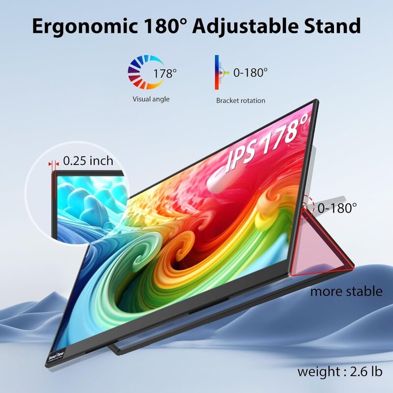 Portable Monitor, 18'' 2K QHD 100% DCI-P3 Large Portable Monitor for Laptop 2560x1600 500 Nits IPS Eye Care HDR FreeSync