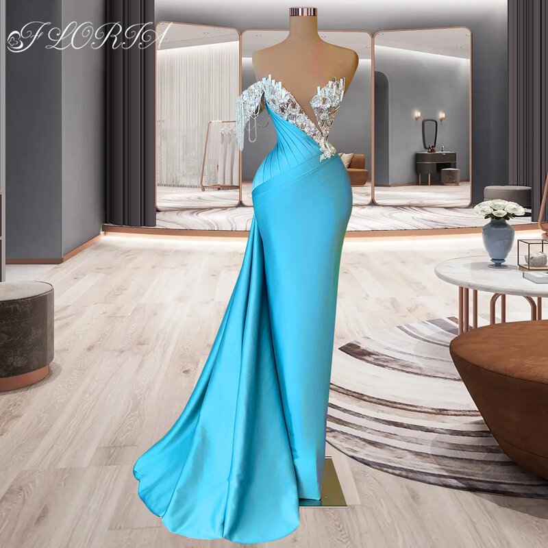 Abendkleid-Vestidos de Noche de lujo con cristales brillantes para mujer, vestidos de noche formales de satén de sirena, talla grande, 2023