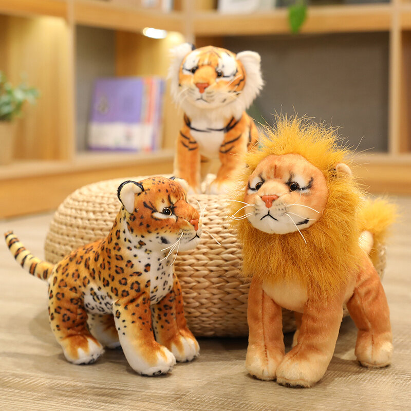 Simulação Tiger Leopard Lion Plush Toy, Forest Stuffed Animals Boneca de pelúcia, brinquedos de desenhos animados para crianças, presentes para meninos, 17 cm, 25cm, novo