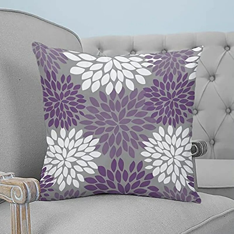 Set of 2, Dahlia Floral Throw Pillow Covers , Decorative Cushion Pillow for Couch Sofa Chair, Durable Pillow Case