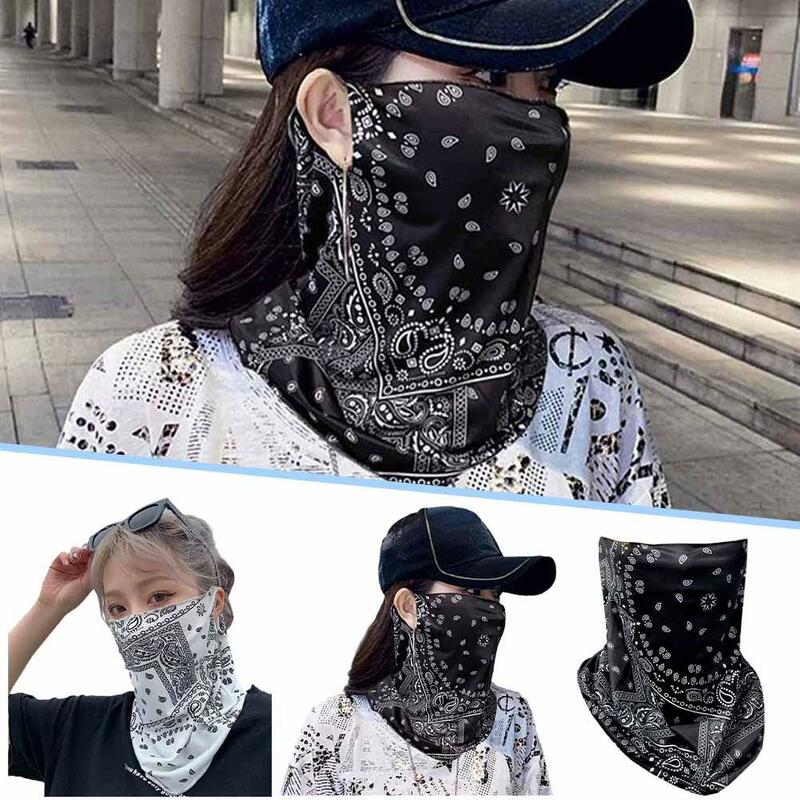 Masker tabir surya, mode cetak untuk pria wanita perlindungan matahari musim panas Anti-UV syal telinga Hip Hop olahraga luar ruangan syal Bandana S4S7