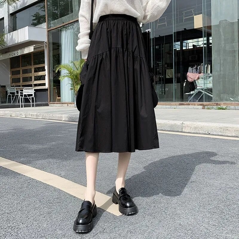 Saias plissadas Harajuku para mulheres, saia de cintura alta com laço, elegante moda midi, estilo coreano, 2024