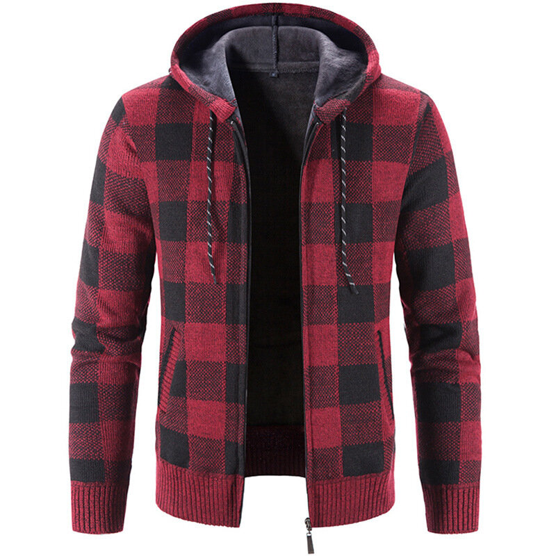 남성용 봄/가을 카디건 아웃웨어 스웨터, 겨울용 겉옷, 플러시 두꺼운 니트웨어, 격자 무늬 프린트 스웨터, 2022 년 신상품