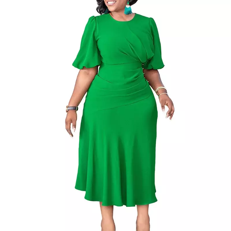 2024 sukienki afrykańskie dla kobiet biurowych sukienka plisowana afrykańska elegancka solidna koszulka z okrągłym dekoltem w kształcie długa sukienka na imprezę z wysokim stanem