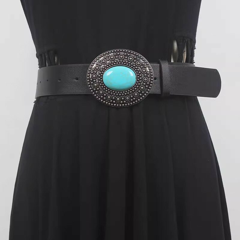 Moda donna Vintage fibbia nero PU Cummerbunds vestito femminile corsetti cintura cinture decorazione cintura larga R1622