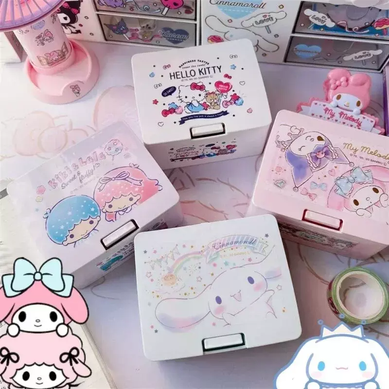 Sanrio Anime Hello Kitty Press Box Cute Cartoon Cinnamonroll Girl Lipstick Cosmetics Storage Box Desktop Item Storage Box