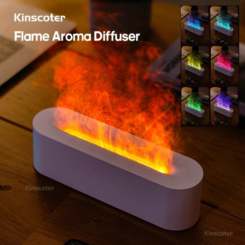 Newest RGB Flame Aroma Diffuser Humidifier USB Desktop Simulation Light Aromatherapy Purifier Air for Bedroom With 7 Colors
