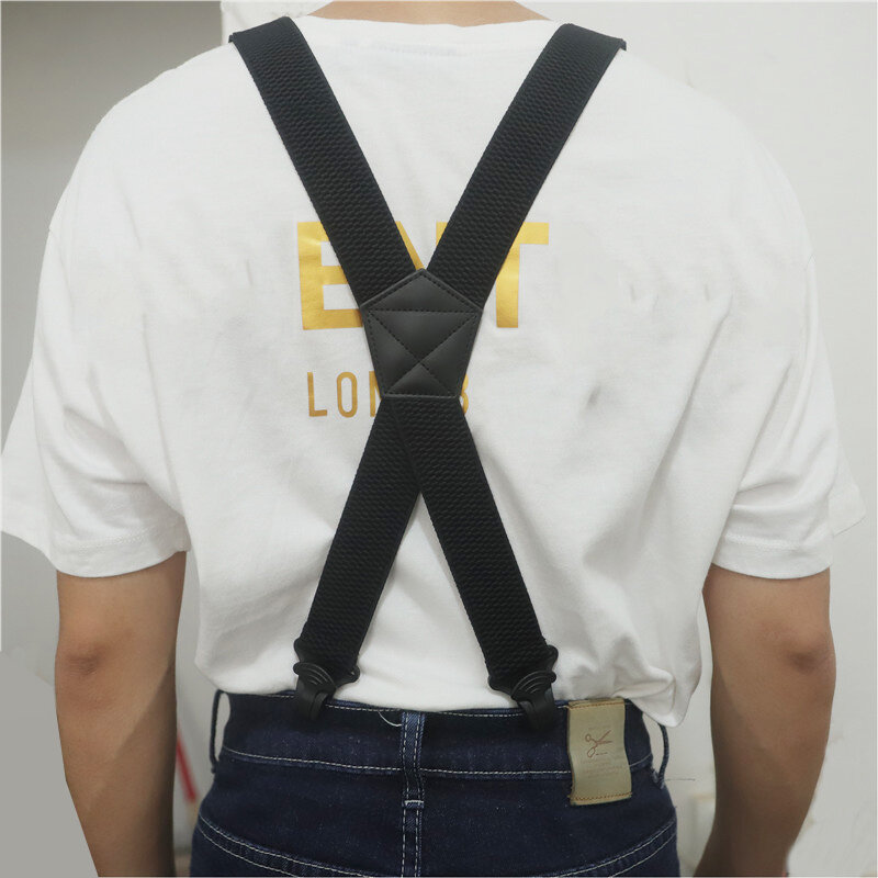 Heavy Duty Work Suspenders for Unisex Men 3.7cm Wide X-Back with 4 Plastic Gripper Clasps Adjustable Elastic Trouser Pants Brace