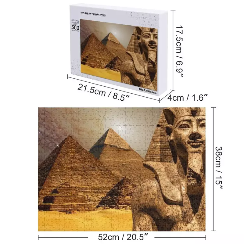 Pirâmide egípcia e estátua do faraó quebra-cabeça, presentes personalizados, nome de madeira, obras de arte q
