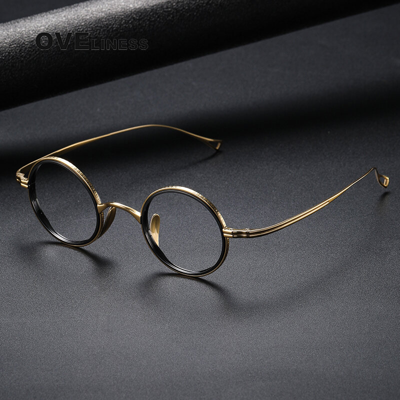 Asetat Titanium Bingkai Kacamata Pria Wanita Antik Bulat Resep Miopia Bingkai Kacamata Optik Kacamata Korea